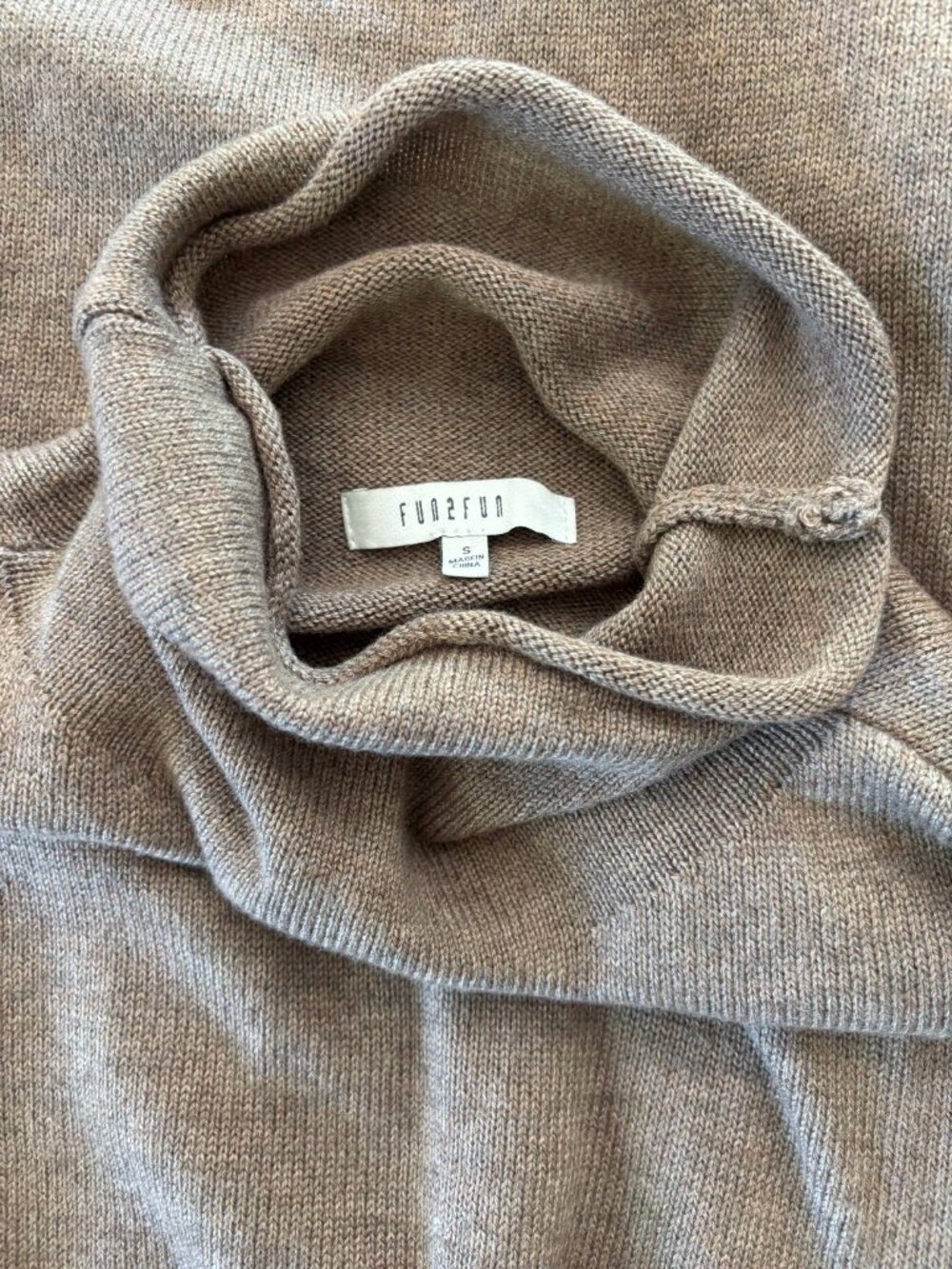 Wool Blend Sweater Dress Mock Neck Camel/Sand - Picture 3 of 3